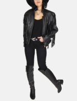 Harley Davidson Patched Black Fringe Leather Jacket