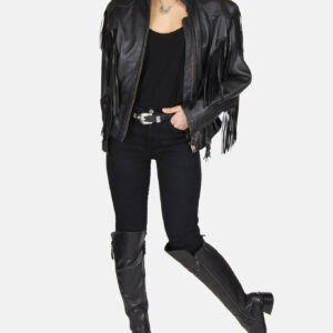 Harley Davidson Patched Black Fringe Leather Jacket