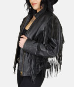 Harley Davidson Patched Black Fringe Leather Jacket
