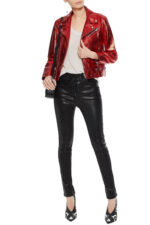 Red Metallic Cracked Leather Biker Jacket