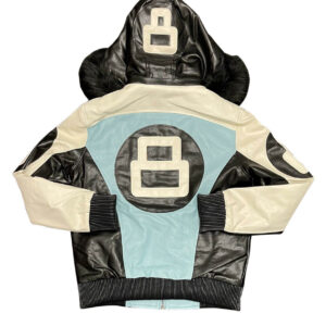 Sky Blue White 8 Ball Robert Phillipe Jacket with Fur Hood
