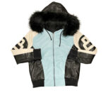 Sky Blue White 8 Ball Robert Phillipe Jacket with Fur Hood