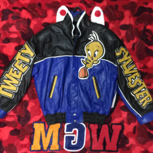 Tweety Sylvester Leather Jacket Blue Black