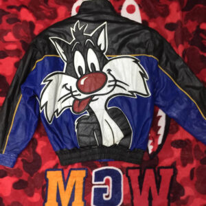 Tweety Sylvester Leather Jacket Blue Black