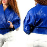 Vintage 80s Blue Flame Leather Glam Biker Jacket
