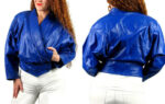 Vintage 80s Blue Flame Leather Glam Biker Jacket