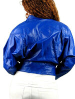 Vintage 80s Blue Flame Leather Glam Biker Jacket