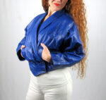 Vintage 80s Blue Flame Leather Glam Biker Jacket