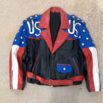 Vintage 90s USA Flag Freedom Biker Leather Jacket