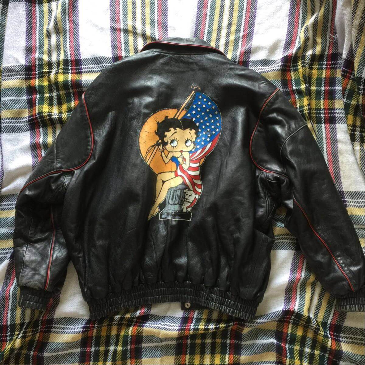Vintage Betty Boop Black Biker Leather Jacket (1) Vintage Betty Boop Black Biker Leather Jacket