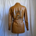 Vintage Leopard Hand Painted Tan Leather Jacket