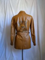 Vintage Leopard Hand Painted Tan Leather Jacket