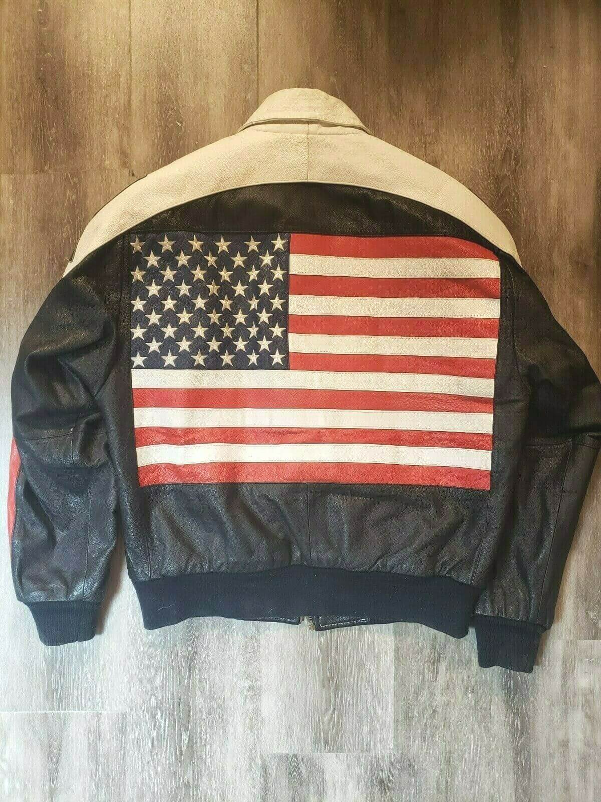 Vintage USA Flag Bomber Leather Jacket - Maker of Jacket