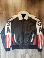 Vintage USA Flag Bomber Leather Jacket