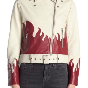 White Red Flames Biker Leather Jacket