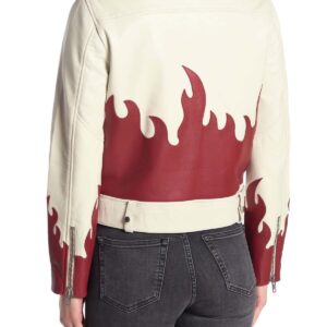 White Red Flames Biker Leather Jacket