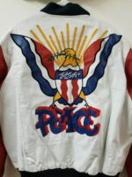 White Vintage Peace Graffiti USA Eagle Bomber Jacket