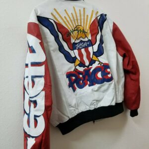 White Vintage Peace Graffiti USA Eagle Bomber Jacket