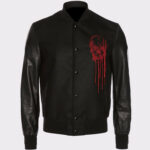 Black Skull Embroidered Varsity Jacket