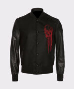 Black Skull Embroidered Varsity Jacket