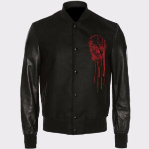 Black Skull Embroidered Varsity Jacket