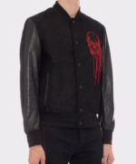 Black Skull Embroidered Varsity Jacket
