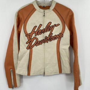 Harley Davidson Cream Orange Leather Riding Jacket