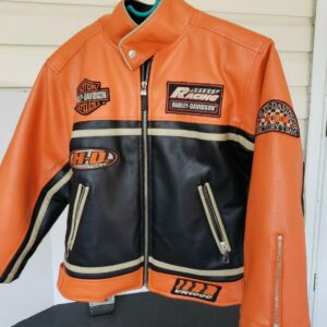 Harley Davidson No.1 Black Orange Race Leather Jacket