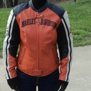 Harley Davidson Racing Black Orange Leather Jacket