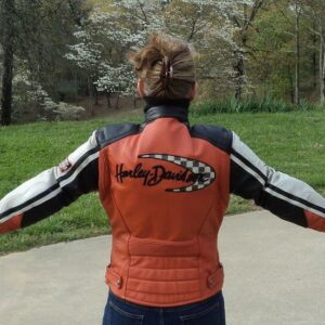 Harley Davidson Racing Black Orange Leather Jacket