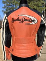 Harley Davidson Racing Black Orange Leather Jacket