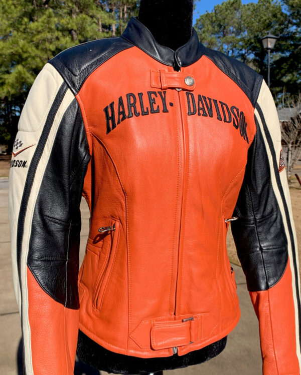 Harley Davidson Racing Black Orange Leather Jacket