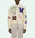 Beige Multi Patches Varsity Jacket