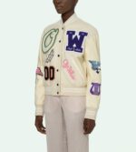 Beige Multi Patches Varsity Jacket