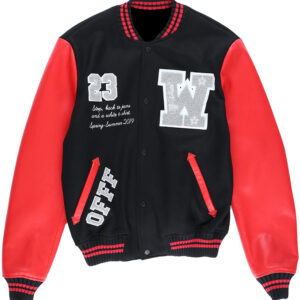 Black Eagle Logo Red Leather Varsity Bomber Jacket