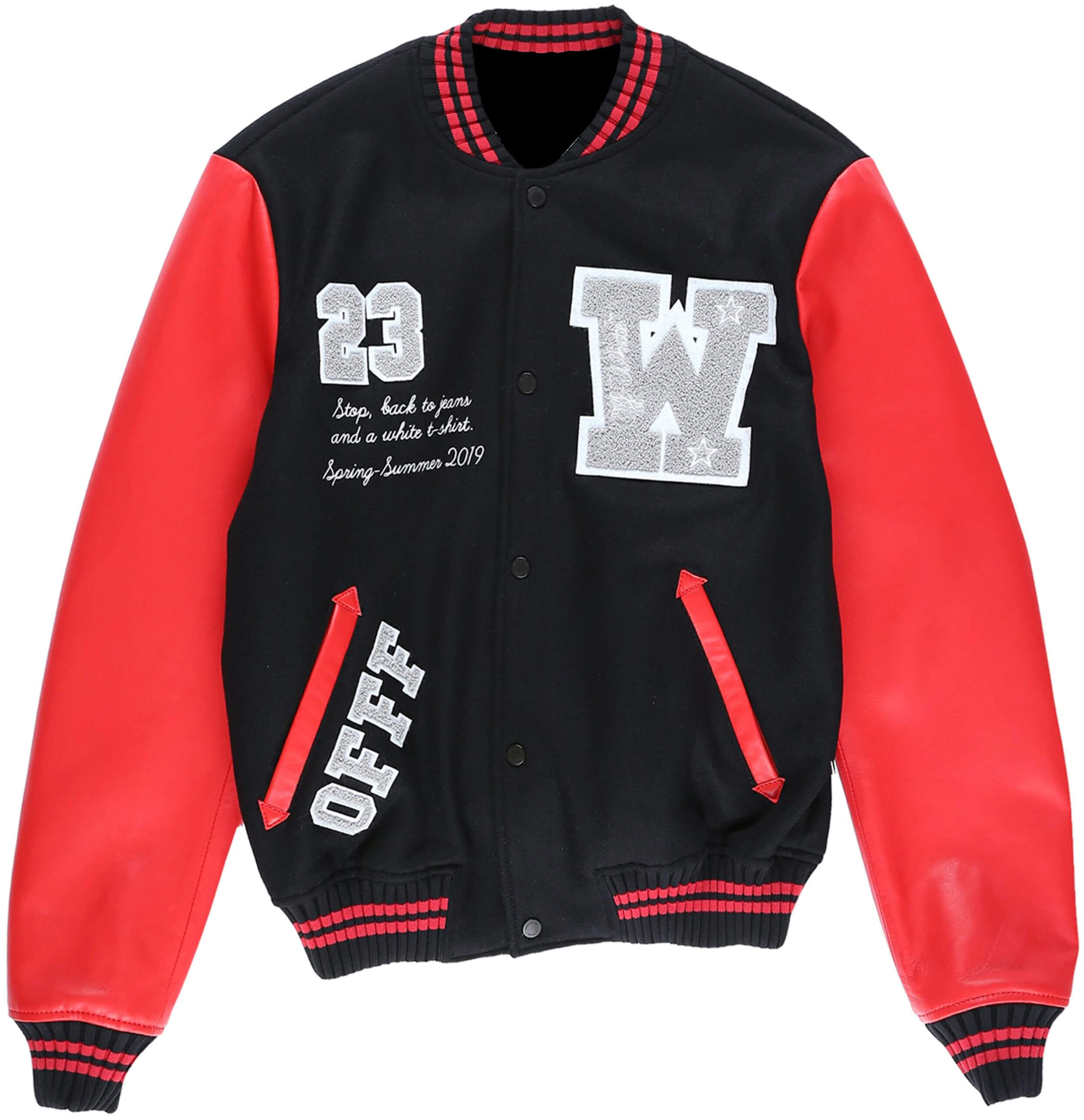 RED LEATHER BOMBER VARSITY JACKET