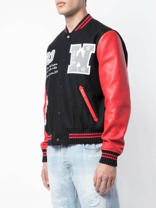 Black Eagle Logo Red Leather Varsity Bomber Jacket