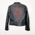Black Harley Davidson Red Embroidered Leather Jacket
