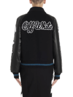 Black Logo Patch Sleeved Leather And Wool Blend Jacket