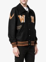 Black Patch Detail Varsity Letterman Jacket