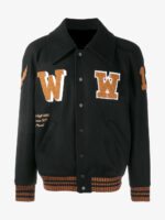 Black Patch Detail Varsity Letterman Jacket