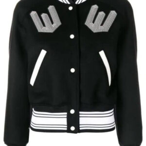 Black White Wool Blend Varsity Jacket