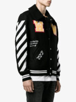 Black Wool White Logo Striped Sleeves Varsity Jacket