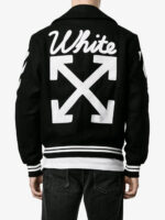 Black Wool White Logo Striped Sleeves Varsity Jacket