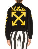Black Wool Yellow Logo Striped Sleeves Varsity Jacket