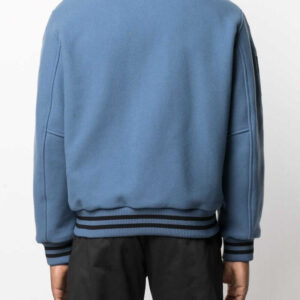 Blue Wool Black Striped Sleeves Varsity Bomber Jacket