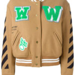 Brown Wool Black Striped Sleeves Varsity Bomber Jacket