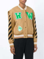 Brown Wool Black Striped Sleeves Varsity Bomber Jacket