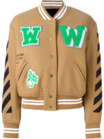Brown Wool Black Striped Sleeves Varsity Bomber Jacket