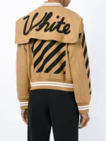 Brown Wool Black Striped Sleeves Varsity Bomber Jacket